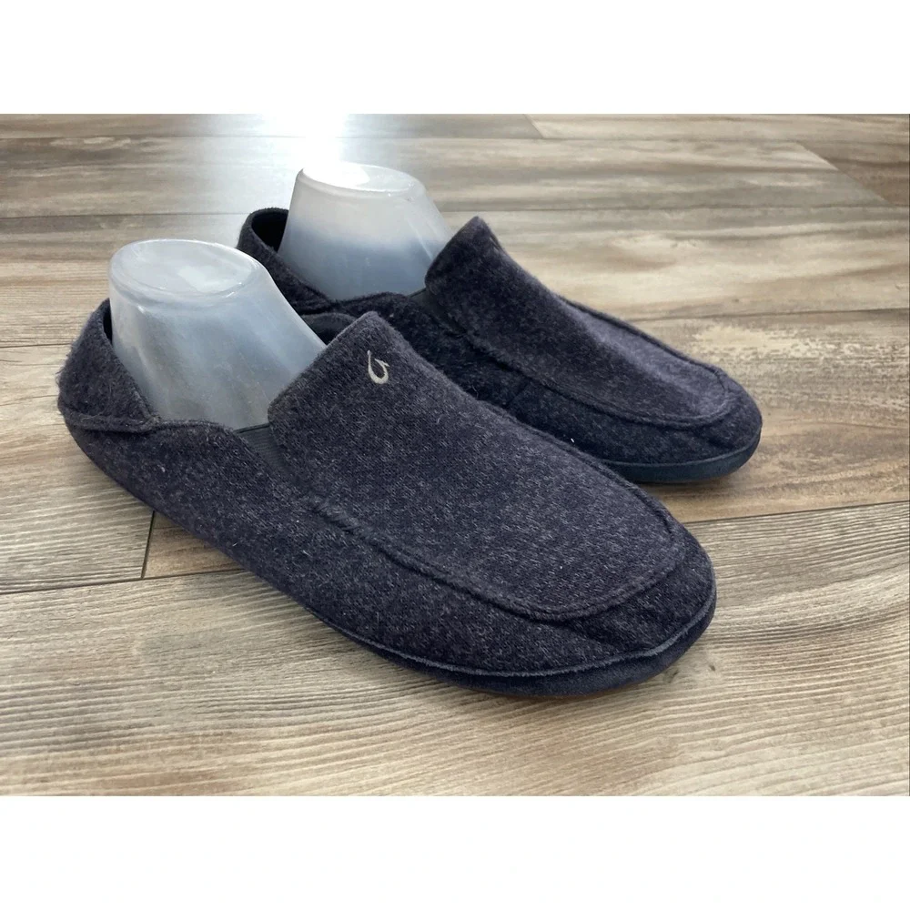 OluKai Moloa Hulu Slippers Mens 13 Gray Wool Blend Slip On 10411-4040